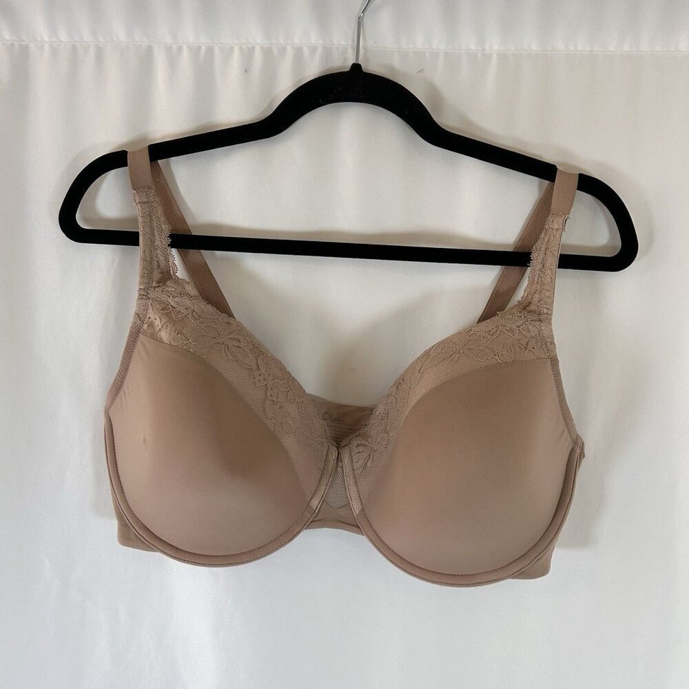 Olga Warners Bra Women's 38D Beige Floral Lace Hook Eye GF-7961-A Adjustable